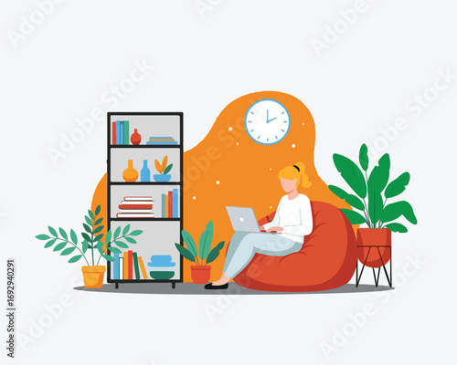 Woman Working Remotely in a Cozy Home Office