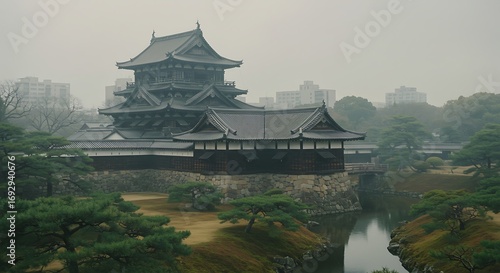 Ancient Japanese Bridge and Castle.