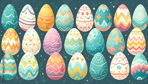 Colorful Easter eggs, various patterns