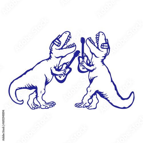 2 T-Rex Playing Electric Guitar Rock Band Music Sunglasses	Dino Team