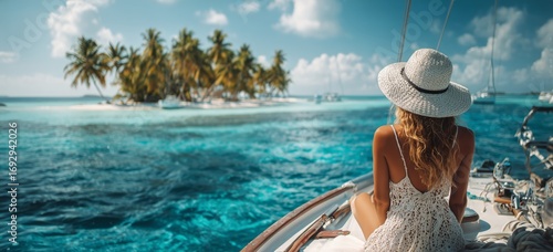Enjoying a Tropical Getaway on a Sailboat With Palm Trees on a Remote Island ...