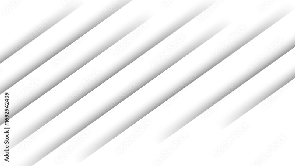 Obraz premium Abstract background with diagonal white stripes with soft gray drop shadows and 3D layered effect. Depth, simplicity, and geometric alignment. Used for corporate, futuristic, professional visual style