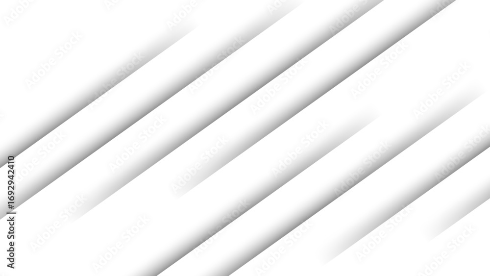 Obraz premium Abstract background with diagonal white stripes with soft gray drop shadows and 3D layered effect. Depth, simplicity, and geometric alignment. Used for corporate, futuristic, professional visual style