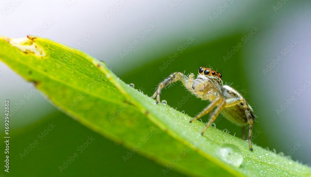 Fototapeta premium Small jumping spider on a leaf