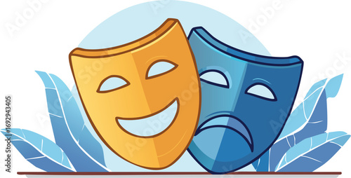 mask, theater, comedy, face, tragedy, drama, vector, theatre, white, happy, art, carnival, sad, isolated, masks, symbol, masquerade, icon, cartoon, illustration, smile, theatrical, actor, gold, play