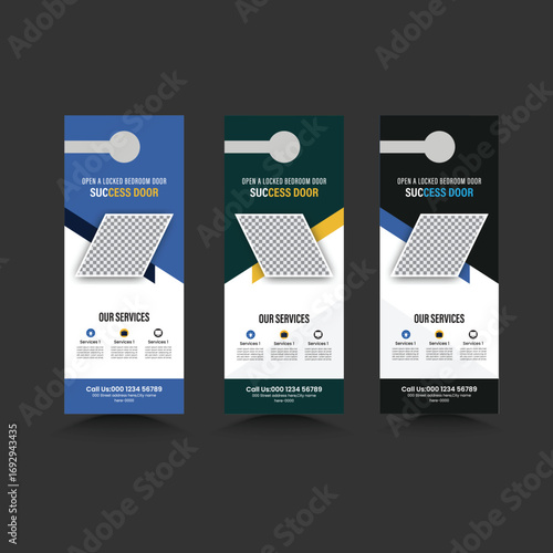 Set of door hangers background. Door hanger mockup, Creative corporate business door hanger template design, hotel knob design, 