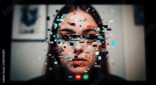 Pixelated Video Call Glitch Face.