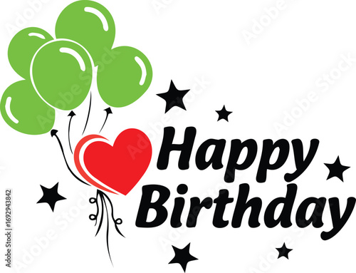 Festive Birthday Illustration: Vibrant design with balloons, a heart, and stars, perfect for birthday celebrations.