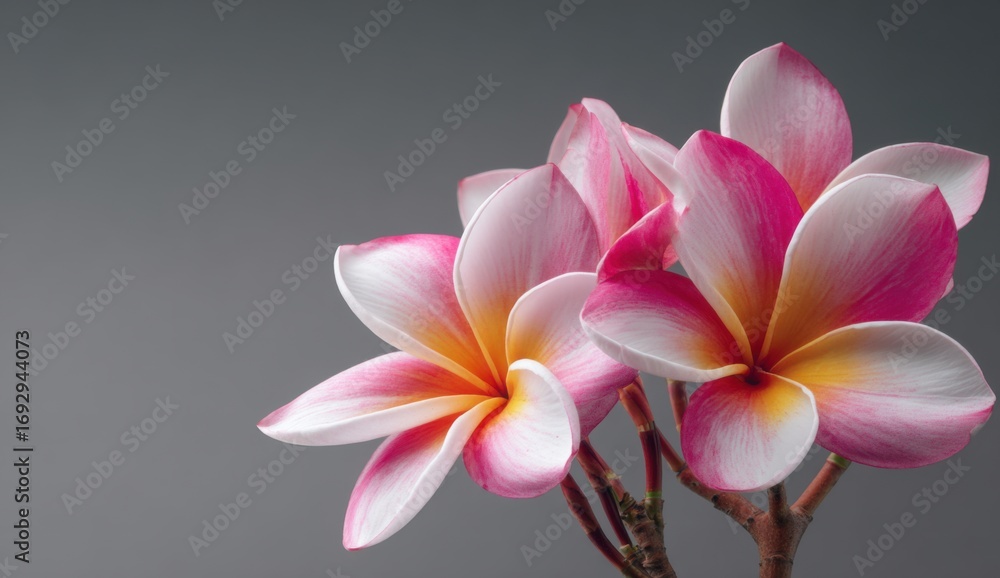 Obraz premium Close-up of three plumeria flowers