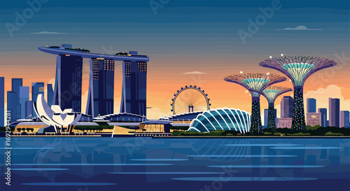 Singapore Vector Travel Poster, Cinematic Minimal Landscape Art