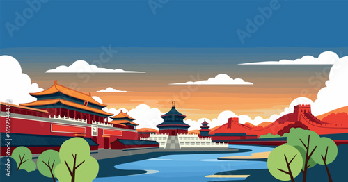 Beijing Vector Travel Poster, Cinematic Minimal Landscape Art
