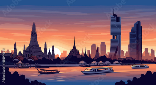 Bangkok Vector Travel Poster, Cinematic Minimal Landscape Art