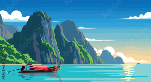 Phuket Vector Travel Poster, Cinematic Minimal Landscape Art