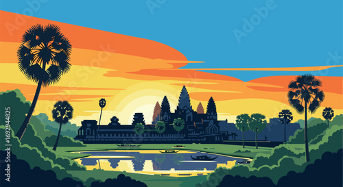 Siem Reap Vector Travel Poster, Cinematic Minimal Landscape Art