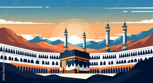 Mecca Vector Travel Poster, Cinematic Minimal Landscape Art