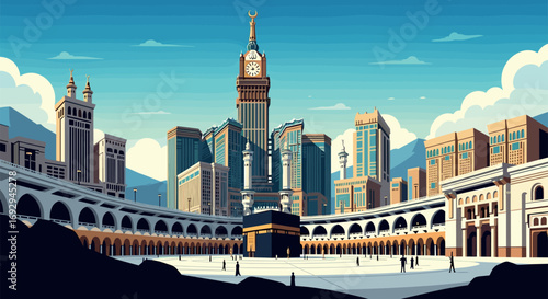 Mecca Vector Travel Poster, Cinematic Minimal Landscape Art