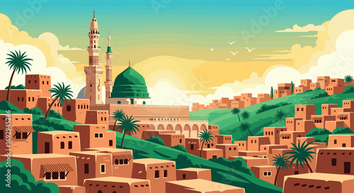 Medina Vector Travel Poster, Cinematic Minimal Landscape Art
