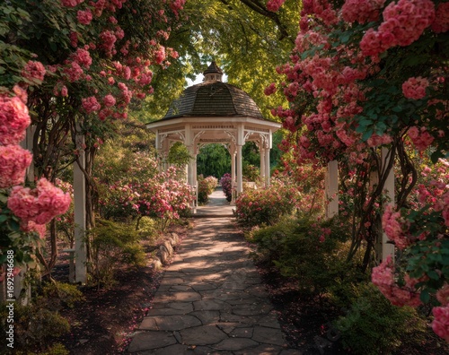 Rosy Pathway to a Gazebo