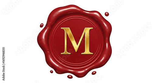 red and gold wax seal with letter m isolated on white background vector  