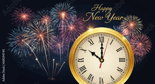 Elegant Gold Clock Showing Midnight with Roman Numerals