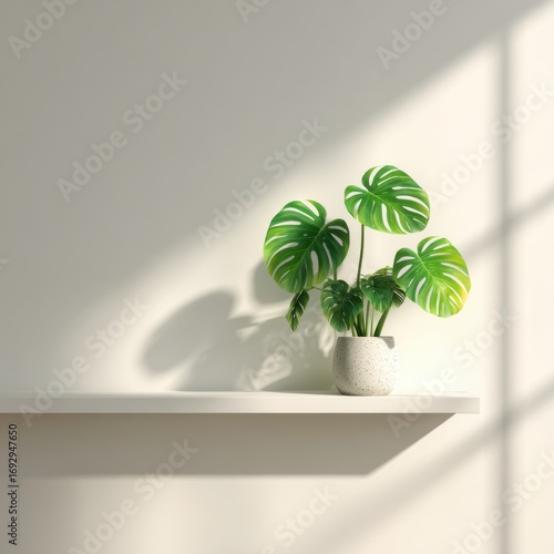 Minimalist shelf with monstera plant