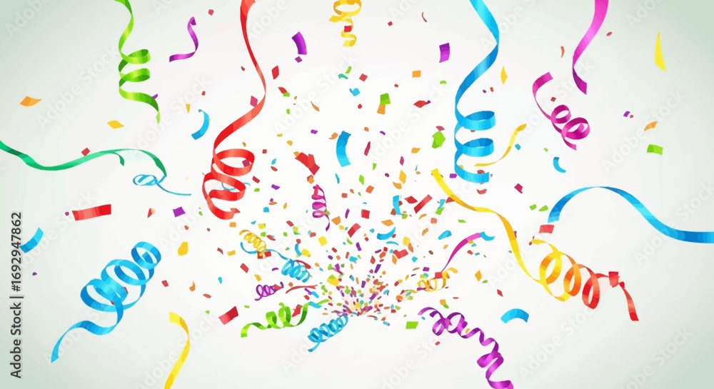 Obraz premium Festive Explosion of Colorful Confetti and Ribbons for Celebration