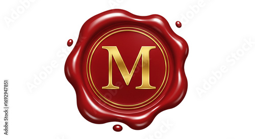 red and gold wax seal with letter m isolated on white background vector  
