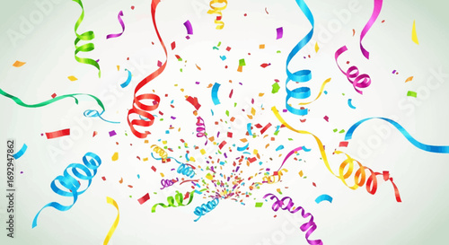 Festive Explosion of Colorful Confetti and Ribbons for Celebration