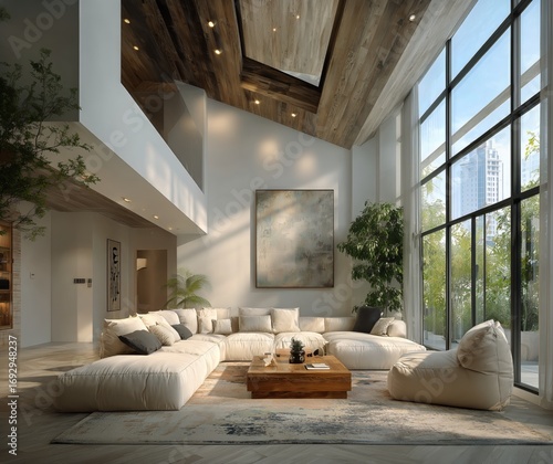 Modern Living Room With Large Windows and Minimalist Design in a Cozy Urban S...