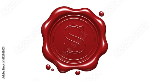 red and gold wax seal with letter s isolated on white background vector  
