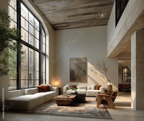 Modern Living Room With Large Windows and Minimalist Design in a Cozy Urban S...