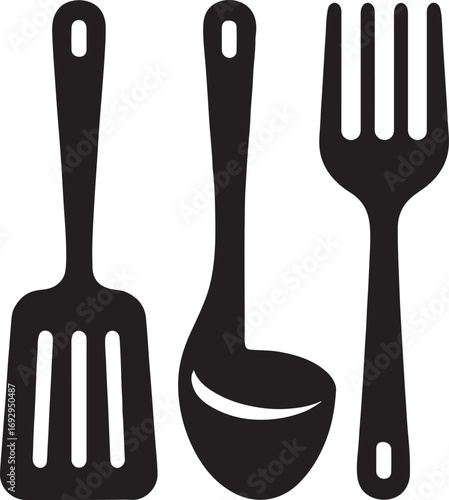 Cooking utensils silhouette vector for kitchen tools, culinary, cooking, food preparation, and chef.
