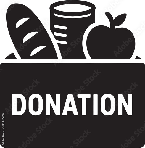 Food donation box icon silhouette vector for charity, support, community help, volunteering, and care.