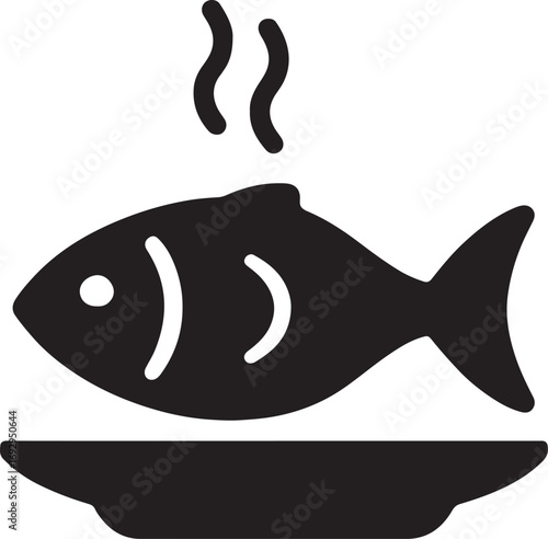 Fish on plate silhouette vector for seafood, dining, restaurant, culinary, nutrition, and healthy food.