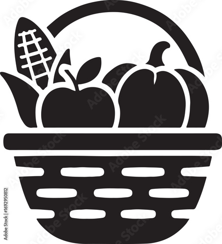 Harvest basket silhouette vector with fruits, vegetables, farming, agriculture, autumn, and nature.