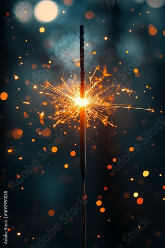 Bright Sparkler Illuminates a Festive Celebration During an Evening Gathering.