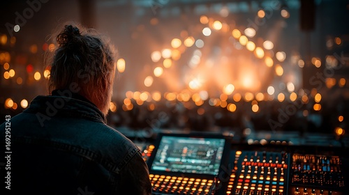 Lighting operator working at concert high resolution picture