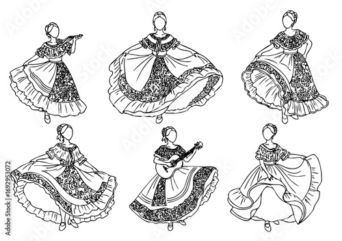 Südamerikanische Frauen in Kleidern Vektorgrafik Collage Illustration Tradition und Kultur