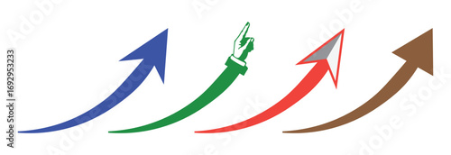 Curve arrows doodle style colorful flat set transparent
