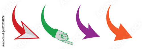 Flat curve arrows colorful set doodle transparent infographic art