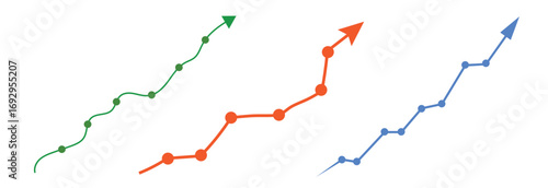 Curve arrows flat style art collection red green yellow blue plant design isolated on transparent PNG