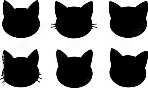 Silhouette Collection of Cat Heads with Whiskers