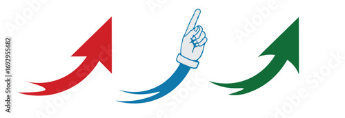 Curve arrows collection red green yellow blue flat style doodle transparent isolated PNG