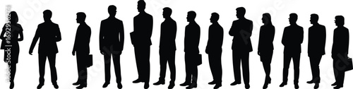 Business people silhouettes standing in line, professional team, corporate group, teamwork, office workers, diversity, formal attire, leadership, success
