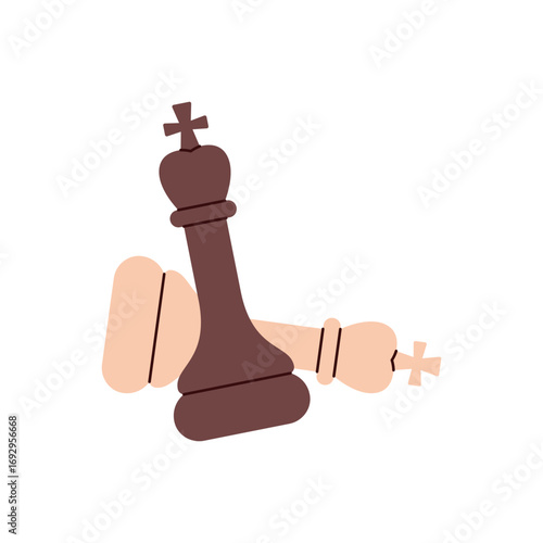 Victorious chess king standing over defeated opponent representing checkmate, triumph and strategic mastery