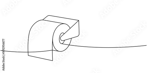 Toilet paper with metal holder one line continuous drawing. Tissue roll. Vector illustration