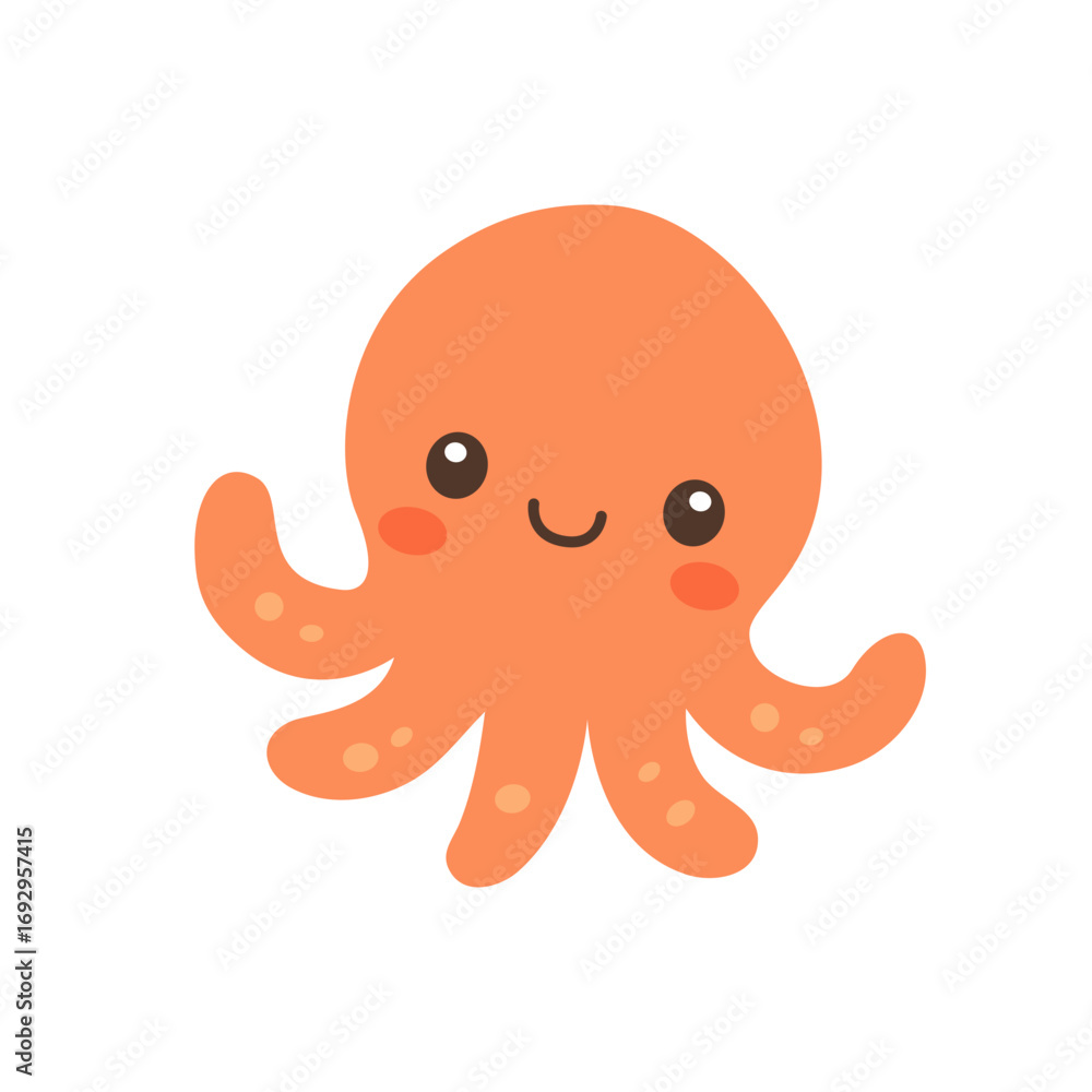 Fototapeta premium Smiling cartoon octopus. Flat vector marine animal illustration for kids ocean and underwater themed designs
