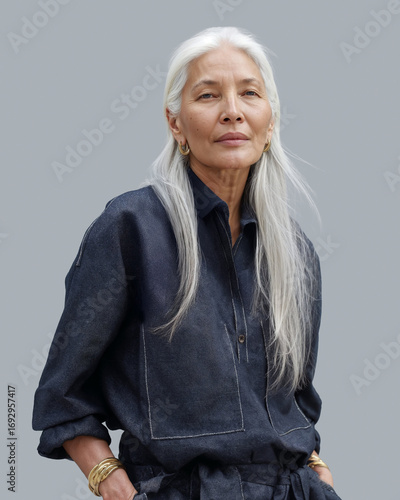 Portrait of older mature confident stylish Japanese woman