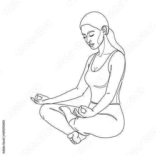 Woman meditating in lotus pose one line drawing yoga meditation