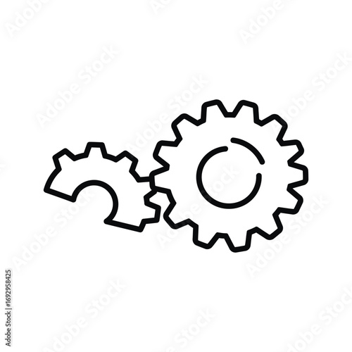 Line art illustration of two interlocking gears cog cogs wheel wheels machine technology engineering mechanics mechanism industrial